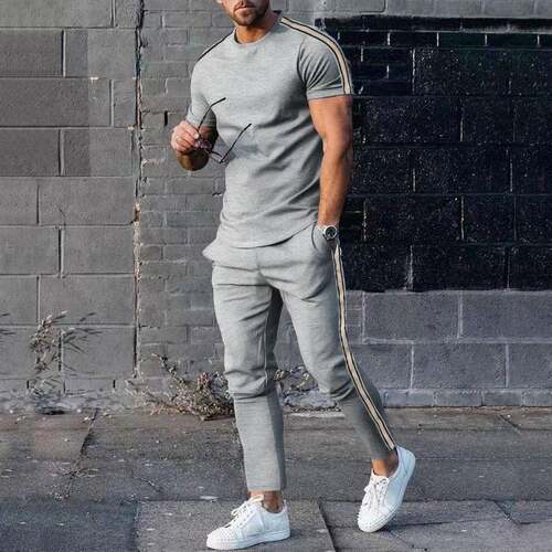 Men two casual sportswear set including sleeved shirt
