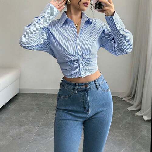 Women Fashionable Slim Shirt Blouse Spring Fall Casual Wear