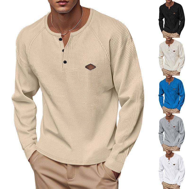 Men waffle round neck color sleeve American diamond label