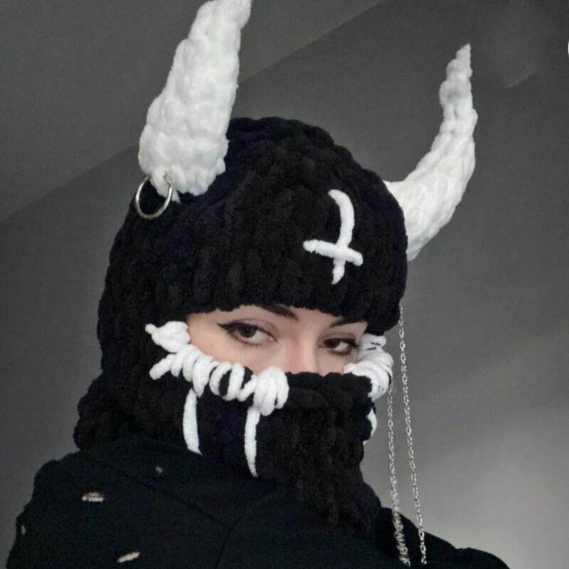 1pc Unisex Blue Fleece Lined Hat Bear Ears Chain Detail