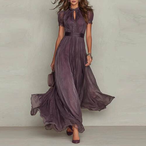 Lace Patchwork Dress Summer Sleeve Maxi Slim Fitting over