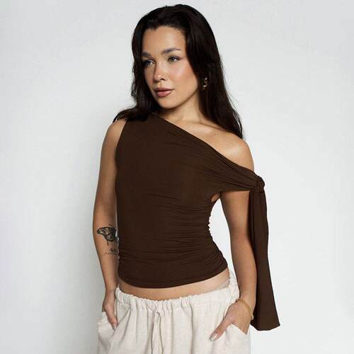 Women Asymmetrical Strap Tie Slim Color Casual Everyday