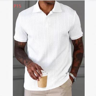 Men polo shirt casual American sleeve jacquard texture color