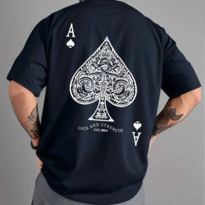 Men Regular Ace Spades Print Sleeve Round Neck Tee Casual