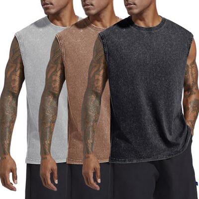 Men Distressed Texture Crop Print Casual Sleeveless Shirt