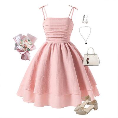 Girl Color Tie Shoulder Cami Dress Casual Sleeveless Guest