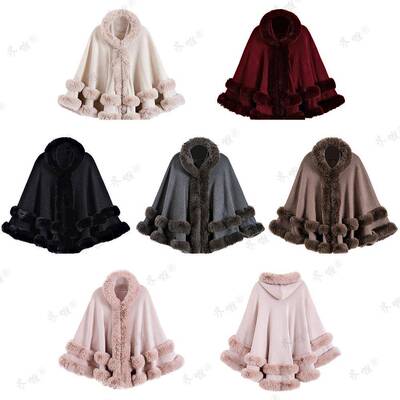 Faux Fur Hooded Cape Shawl Warm Comfortable Air Conditioned