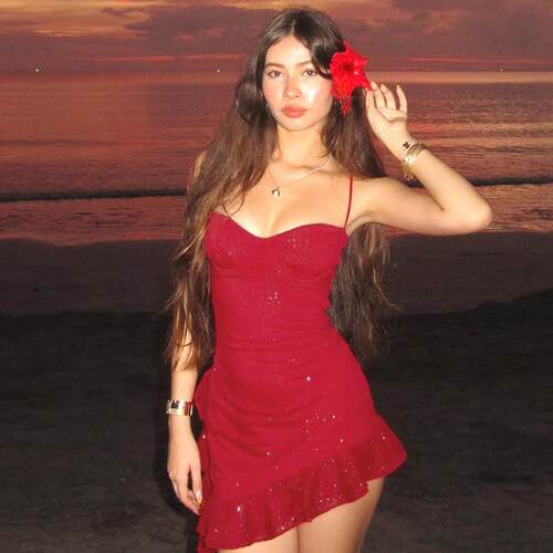 Women Plain Ruffle Hem Cami Dress Chic Adjustable Spaghetti