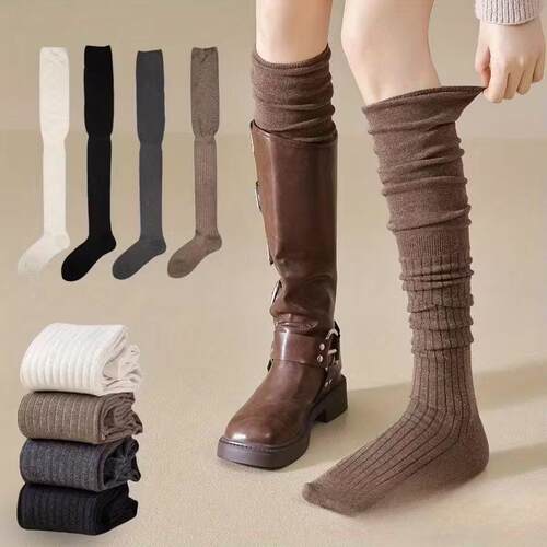 Women 4 8 Pairs Knee Socks 4pairs Mixed Stacked Plain