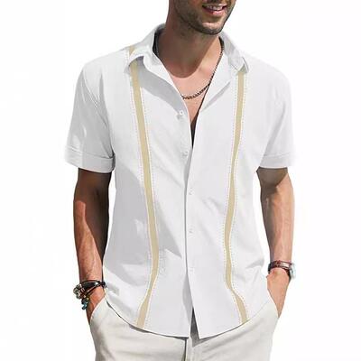 Men Stitch Panel Sleeve Button Shirt Comfortable Everyday