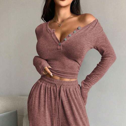 Women Casual Fall Winter co ord set Elastic Fashionable Two