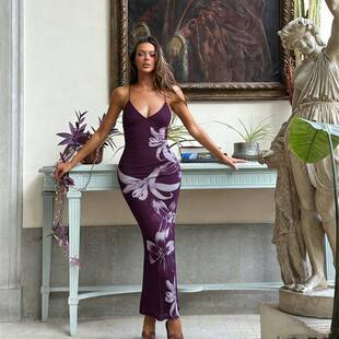 Women Summer Sexy V Neck Spaghetti Strap Floral Boho Casual