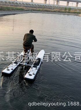 双人新款水上自行车水上游乐园娱乐脚踏船拉丝材料充气水上娱乐船