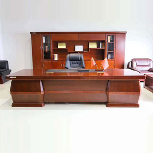 传统中式 办公家具实木贴皮胡桃木大班台总裁室经理桌办公桌椅组合
