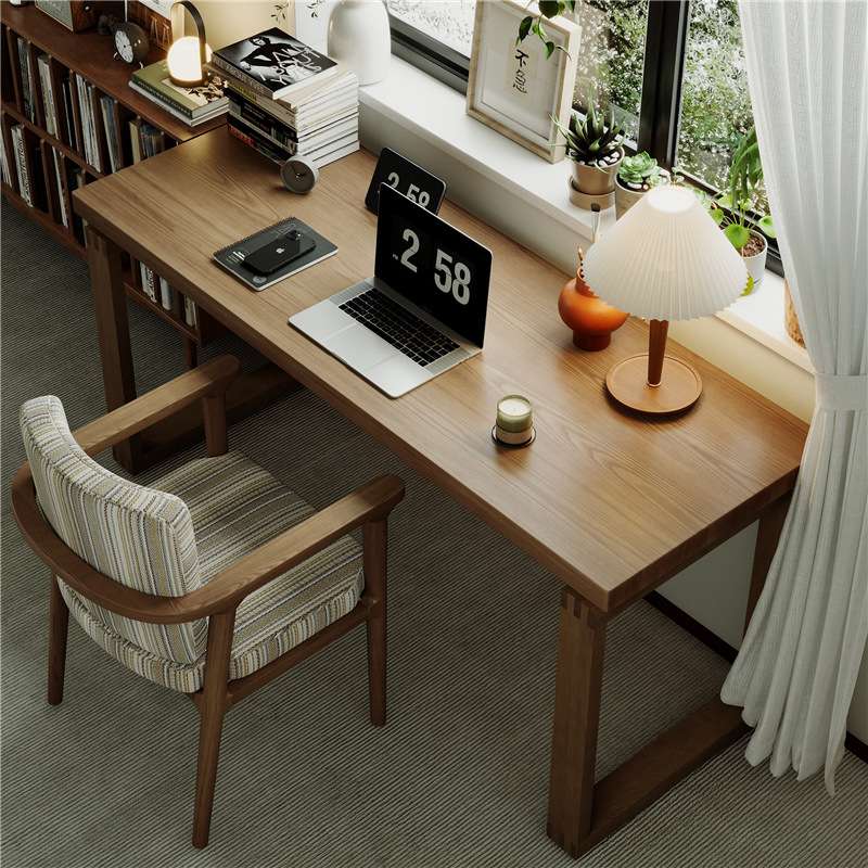 现代简约全实木书桌卧室靠墙台式电脑桌家用长条办公桌学生学习桌