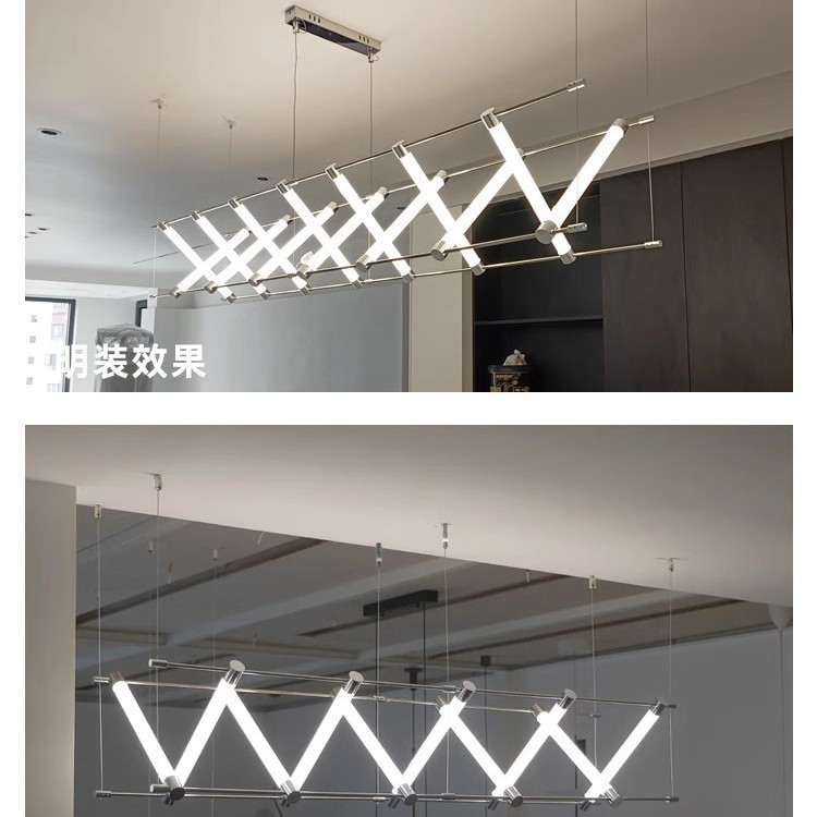 设计师极简吧台长条组合马扎工程灯餐厅简约酒店大堂前台餐桌吊灯