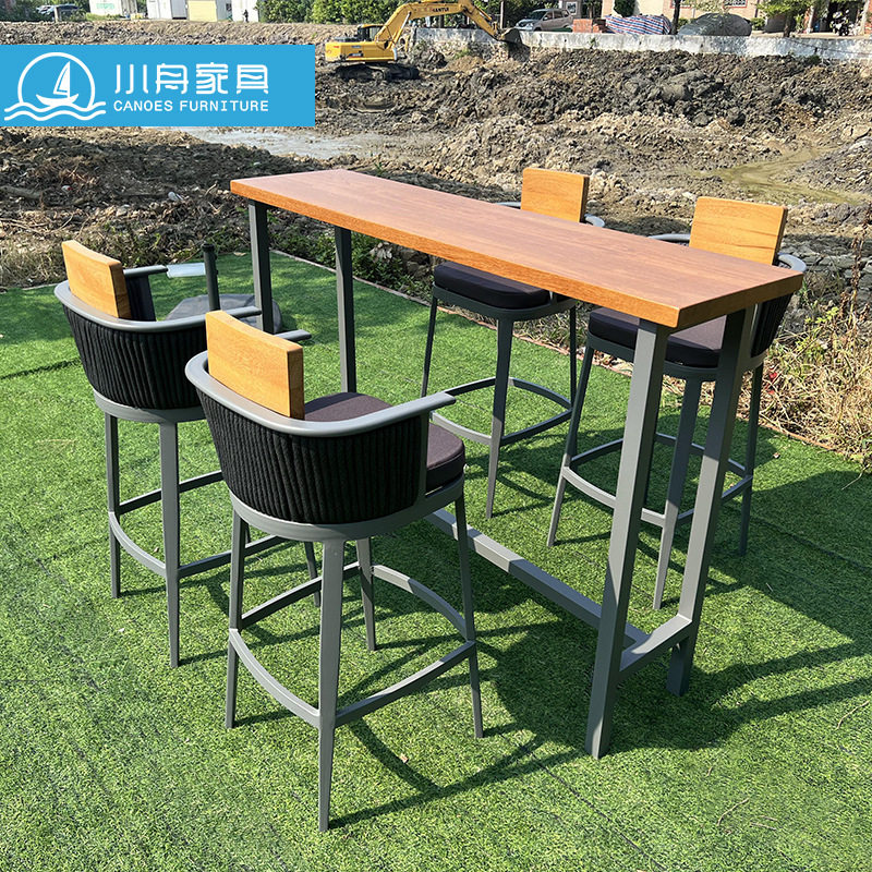 户外绳编吧椅酒吧会所餐厅露天创意高脚凳吧台室外酒店靠背椅组合