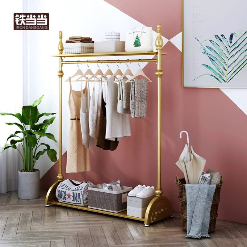置物架衣架卧室简易落地衣帽架多层复古鞋包架阳台家用收纳挂衣架