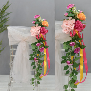 森系婚礼椅背花仿真花绢花酒店婚庆宴会活动椅子楼梯装 饰布置花艺