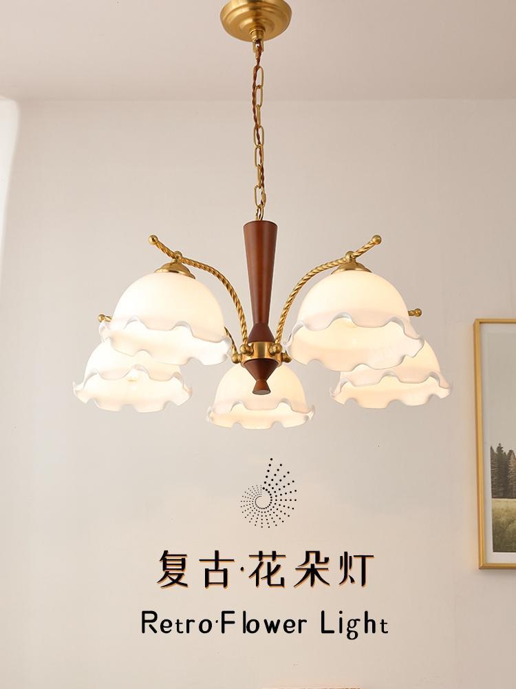 全铜美式复古胡桃木吊灯