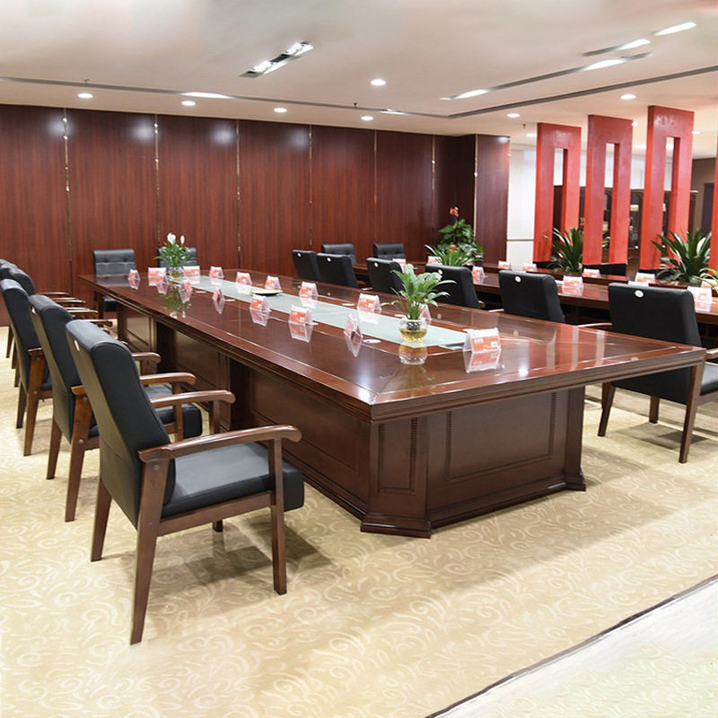 中式办公家具厂家实木木皮会议桌大型会议桌油漆会议桌H-50