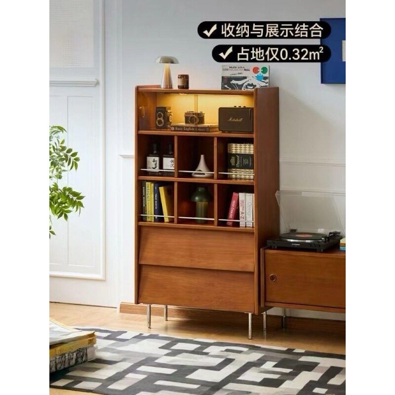 复古实木玻璃门收纳展示柜