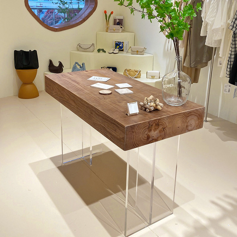 北欧网红服装店橱窗展示桌亚克力中岛桌创意摆件陈列流水台书桌子
