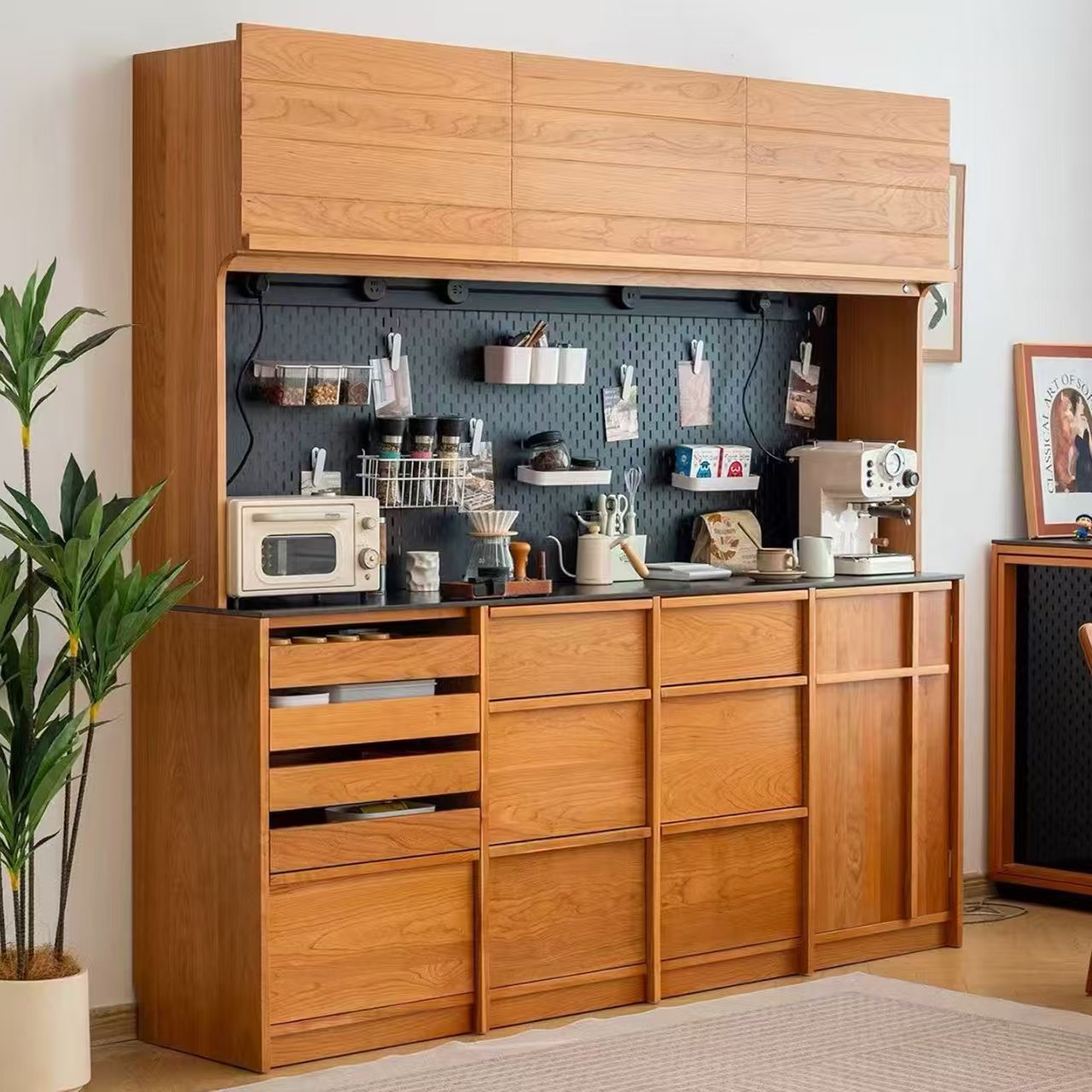 实木餐边柜厨房樱桃木客厅收纳储物柜多功能咖啡茶水柜子厨房高柜