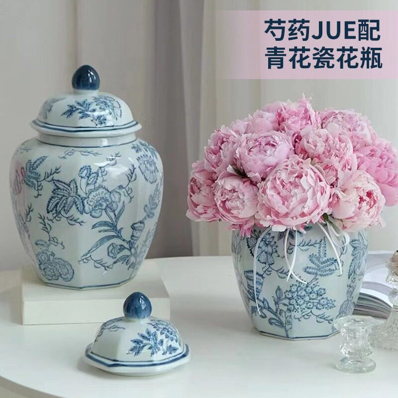 高级感青花瓷花瓶摆件客厅插鲜花新中式国风陶瓷装饰复古玄关瓷器