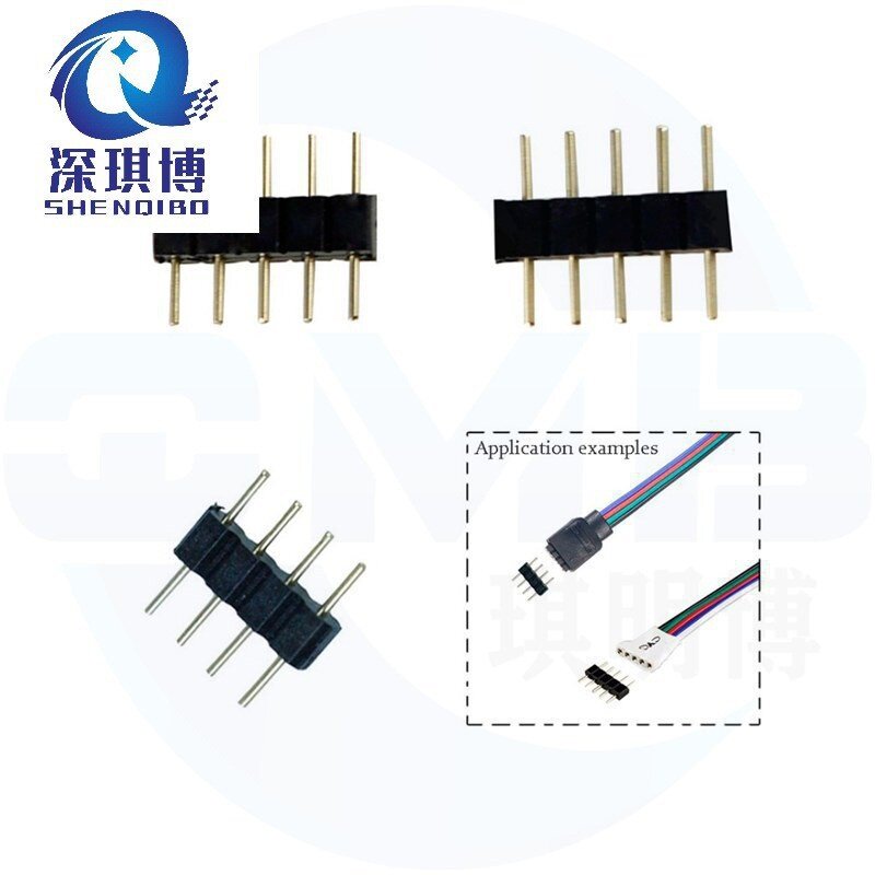 5P排针灯条线材连接器RGBW七彩公头排针圆形针2.54mm灯带配件一包