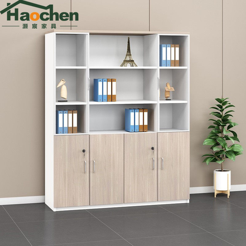 办公室文件柜木质档案柜带锁资料柜简约现代玻璃储物柜落地柜子