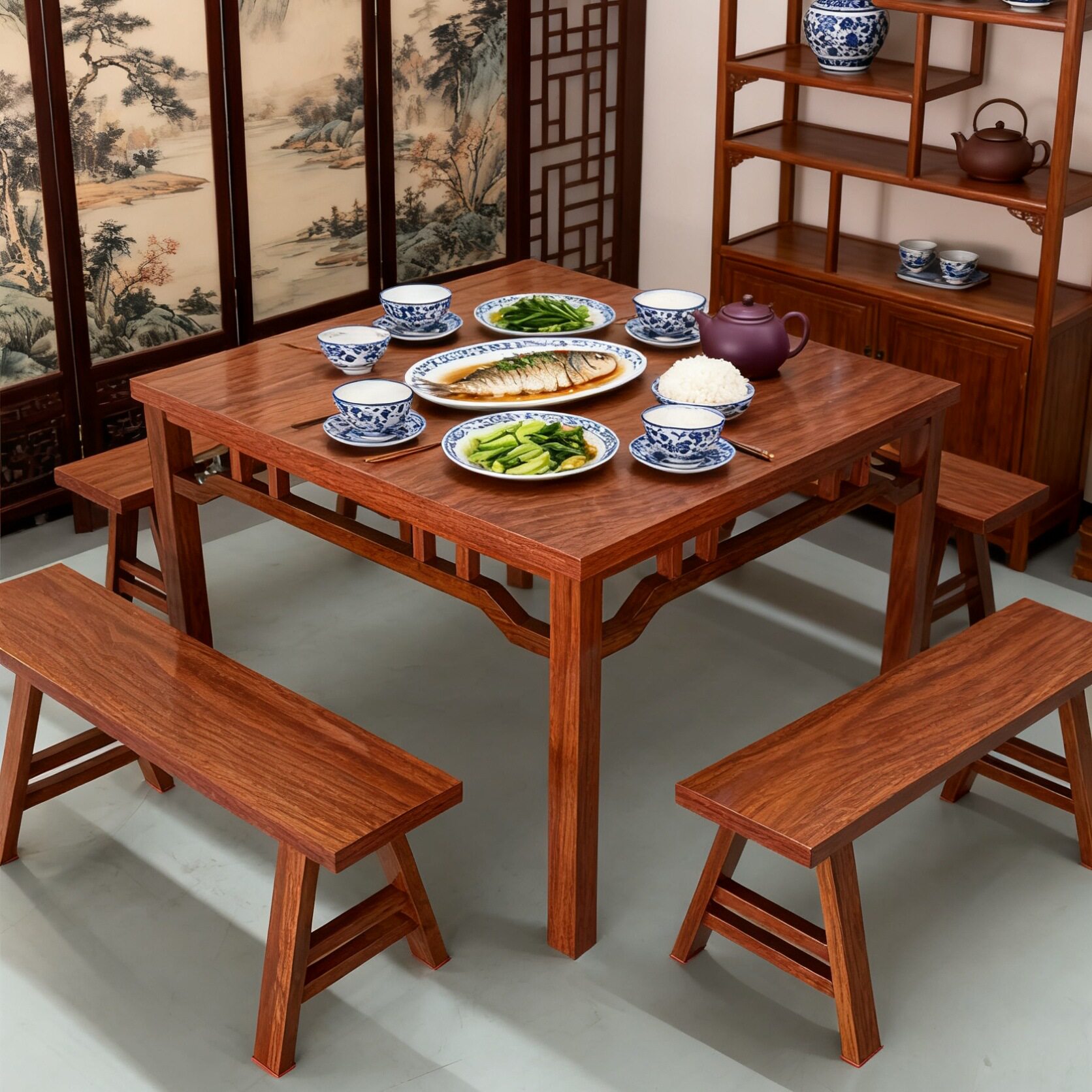湘菜馆外婆屋仿古中式餐桌八仙桌定制连锁火锅饭桌四方桌餐桌椅