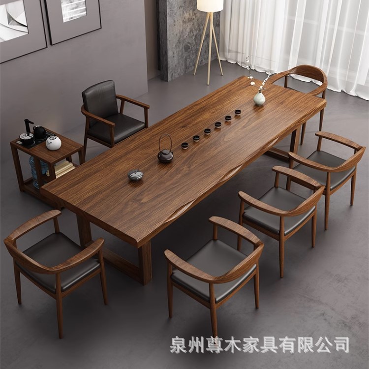 原木茶桌椅组合新中式全实木家用客厅茶台办公室会客大板泡茶桌图片