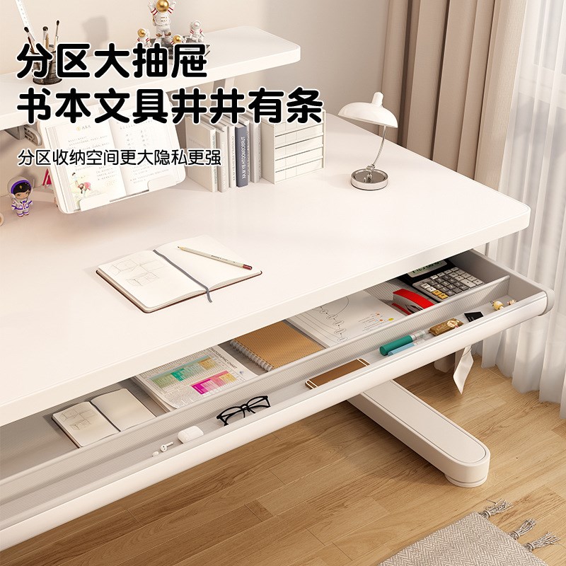 升降课桌学习桌手摇升降桌家用办公桌电脑桌带抽屉书架写字桌