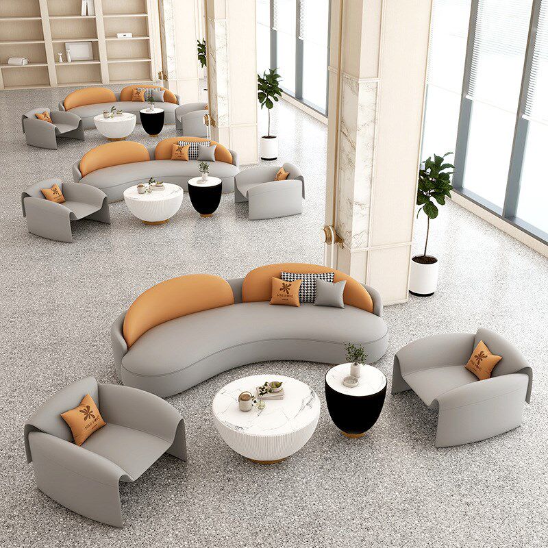 售楼处洽谈沙发轻奢酒店大堂4S店会所休息区接待会客皮艺沙发组合