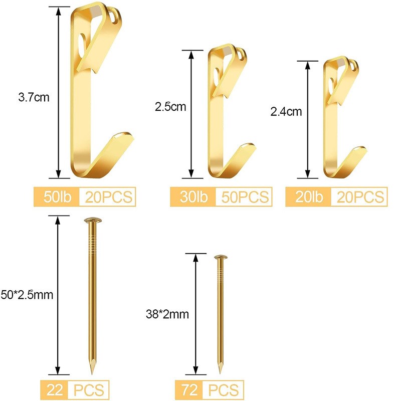 160pcs/184pcs普通木墙挂钩相框挂画钩配件金属挂钩钉衣包钩