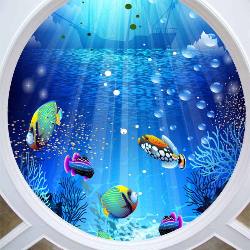 3D立体墙纸大型壁画客厅ktv背景墙卧室沙发海豚壁纸海底世界主题