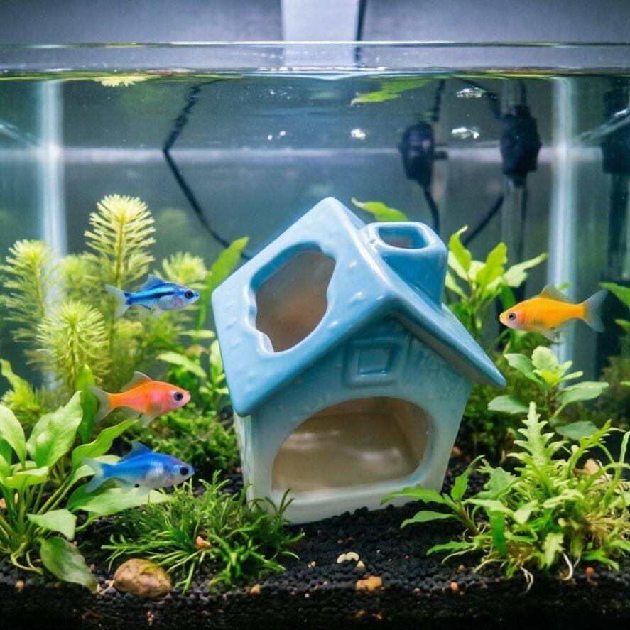 鱼虾繁殖罐水族箱装饰品陶瓷小屋鱼缸造景摆件迷你躲避屋多色可选