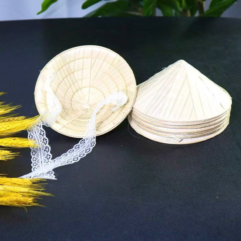 越南迷你竹编斗笠猫咪头饰手工竹笠宠物拍照创意小摆件