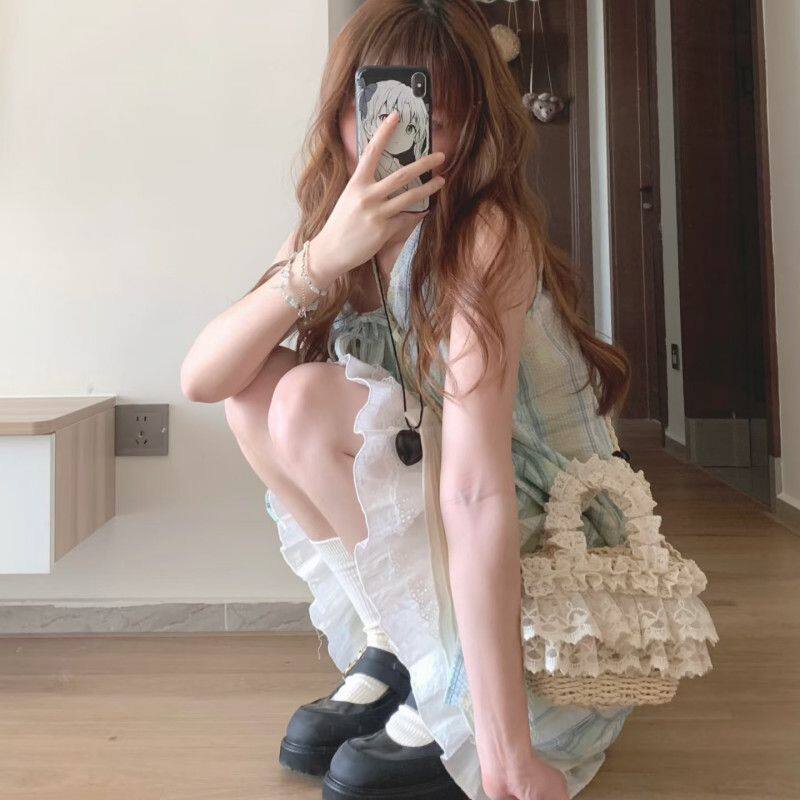 温柔蕾丝边斜挎包新款奶油风蝴蝶结包包甜美手提斜挎装饰包
