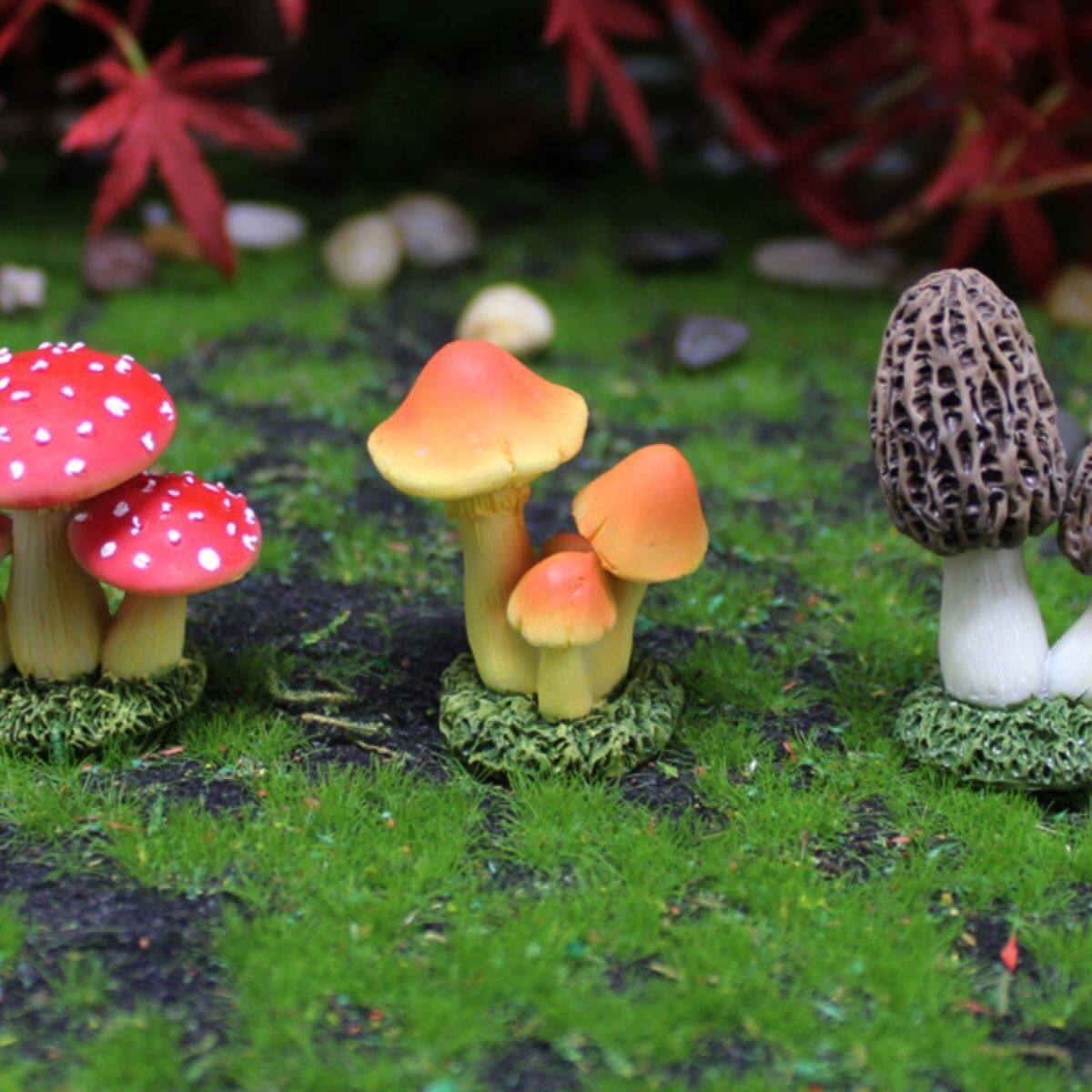 树脂仿真蘑菇摆件苔藓微景观多肉花盆DIY田园红蘑菇装饰工艺品