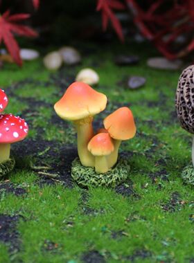 树脂仿真蘑菇摆件苔藓微景观多肉花盆DIY田园红蘑菇装饰工艺品