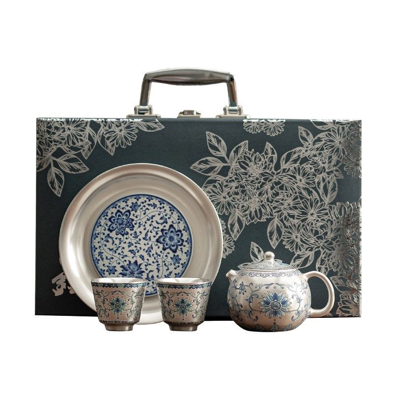 新款鎏银缠枝莲套组一壶s两杯复古茶壶茶杯送礼自用功夫茶具小套,餐饮具,整套茶具,淘宝优惠券,粉丝福利购,淘宝优惠卷