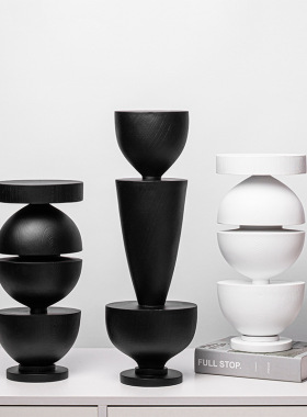 简约现代几何树脂木纹陀t螺摆件软装客厅茶几电视柜不规则家居饰