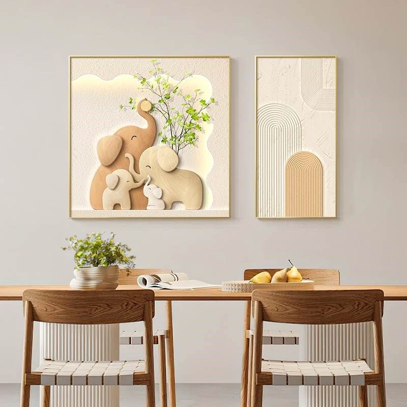餐厅装饰画新f款奶油风高级感大象绿植厨房饭厅二联画壁画餐桌挂,家居饰品,现代装饰画,淘宝优惠券,粉丝福利购,淘宝优惠卷