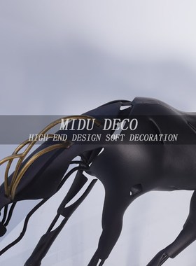 现代简约黑色金属创意客厅家居抽象动物H马摆件样板房间装饰工艺