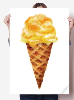 黄色水彩甜味冰淇淋图案海报贴纸80x55cm墙贴纸X卧室家居装饰