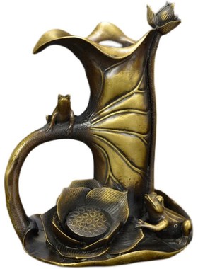 纯铜黄铜荷叶青蛙笔筒摆件欧式家A居装饰文房四宝书房摆件彷古工