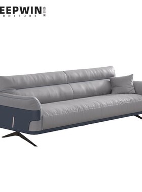 公室沙发现代简办约商F-2857务C会客区接室家用真发皮三人位多人