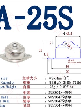 新款1寸静音不锈钢万向球 vCY25A型款滚珠尼龙牛眼输送球轮丝牙杆